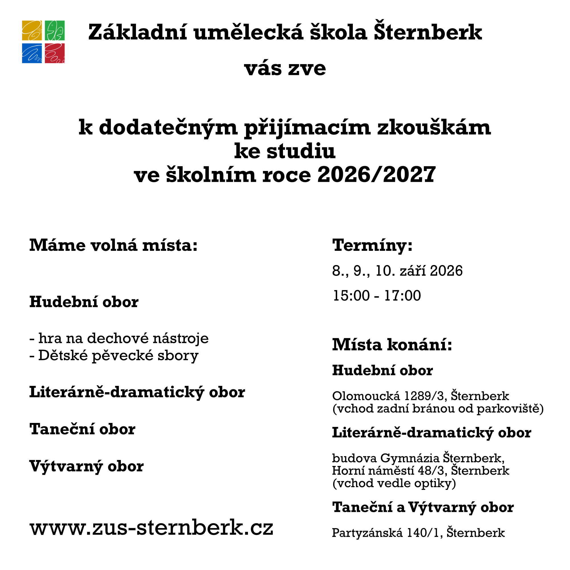 pozvánka na dodatečné přijímací zkoušky
